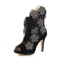 hollow out high heel rhinestone cut women sandals boots